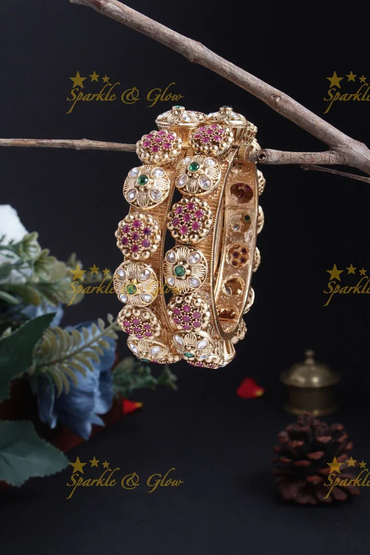 Antique alternate floral bead bangle - Sparkle and Glow