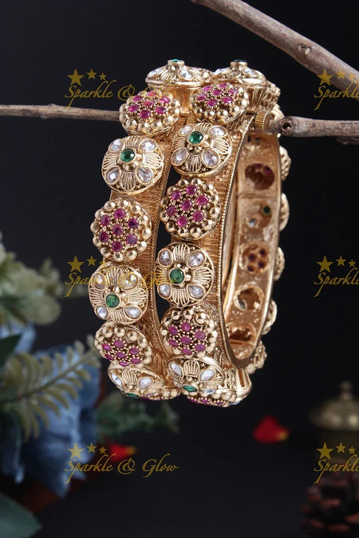Antique alternate floral bead bangle - Sparkle and Glow