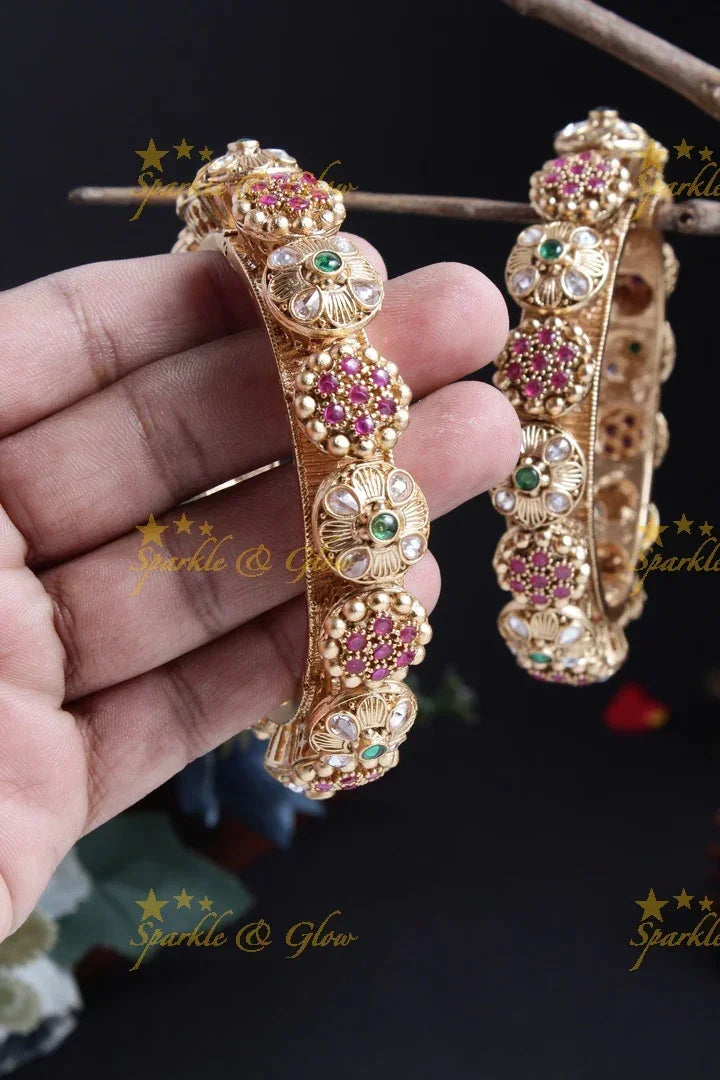 Antique alternate floral bead bangle - Sparkle and Glow