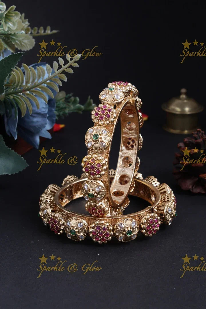 Antique alternate floral bead bangle - Sparkle and Glow