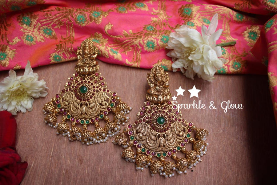 Statement Ganesha Studded Balis with jhumukas - Sparkle and Glow