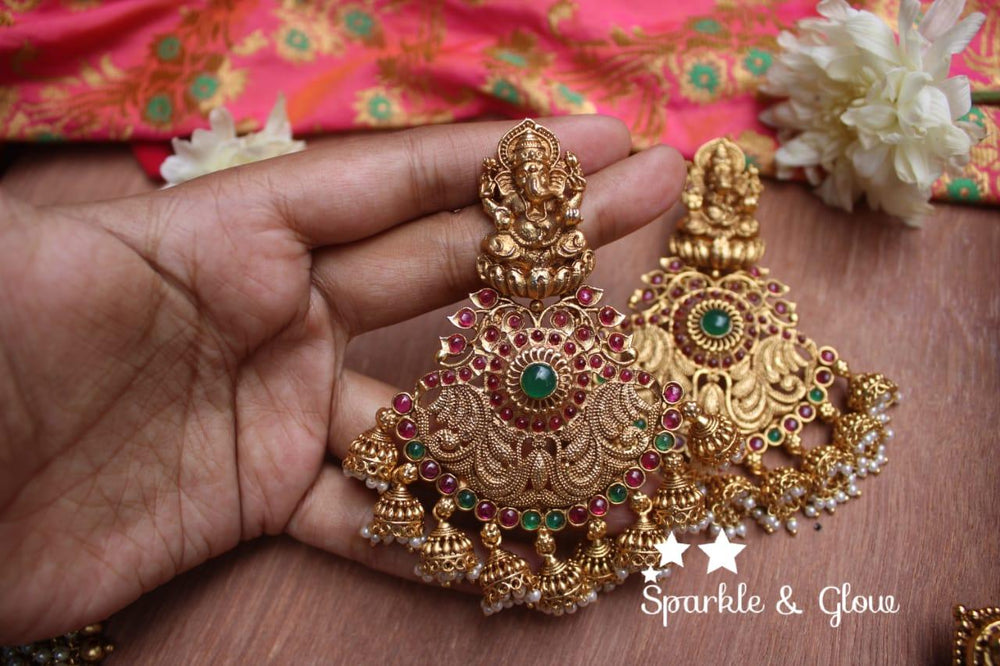 Statement Ganesha Studded Balis with jhumukas - Sparkle and Glow