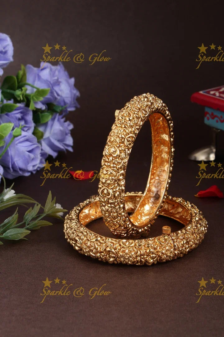 Antique intricate leaf design bangles - pair - Sparkle and Glow