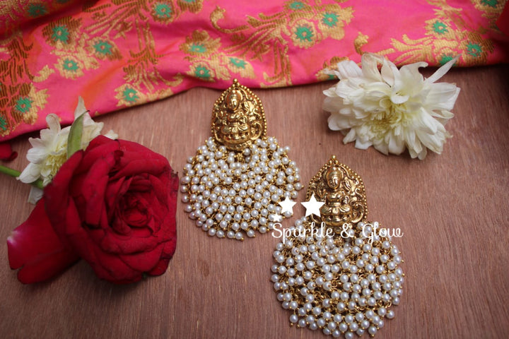 Gold alike Lakshmi festive bali with pearl cluster