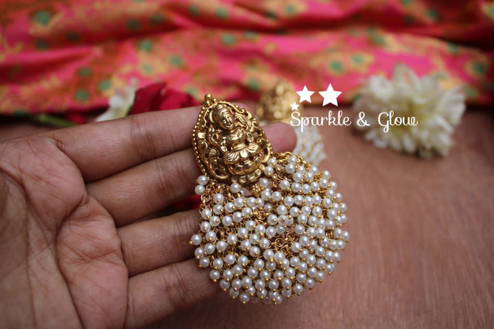 Gold alike Lakshmi festive bali with pearl cluster