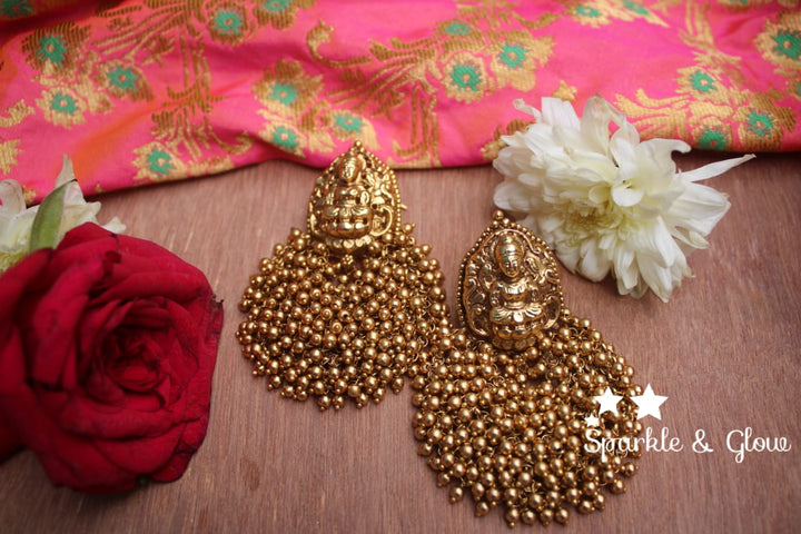 Gold alike Lakshmi festive bali with pearl cluster
