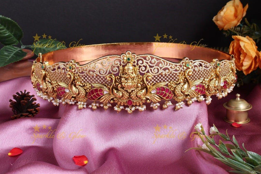 Exclusive Lakshmi peacock carved intricate design JADAU hipbelt - Sparkle and Glow