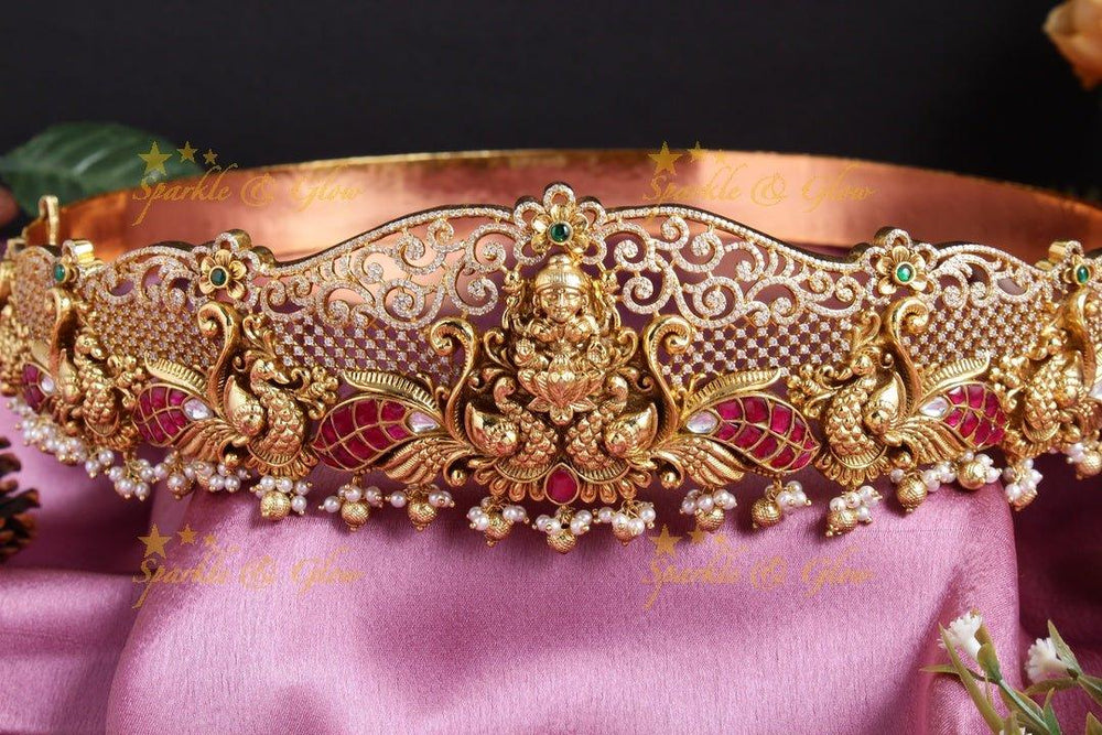 Exclusive Lakshmi peacock carved intricate design JADAU hipbelt - Sparkle and Glow