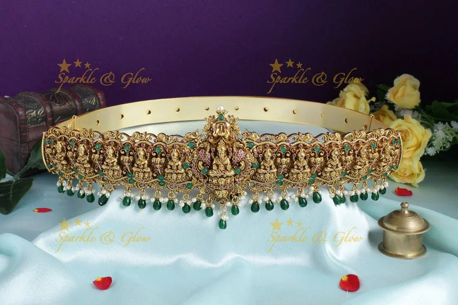 Exclusive Lakshmi carved green beads hipbelt - Sparkle and Glow