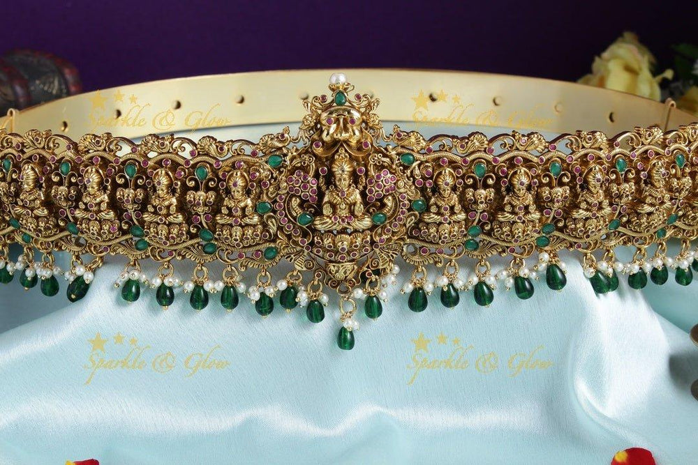 Exclusive Lakshmi carved green beads hipbelt - Sparkle and Glow