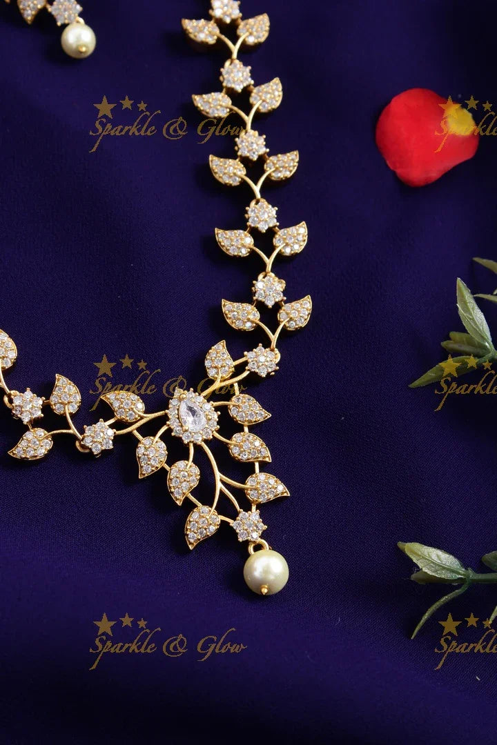 Premium Matte leaf deisgn floral AD necklace - Sparkle and Glow