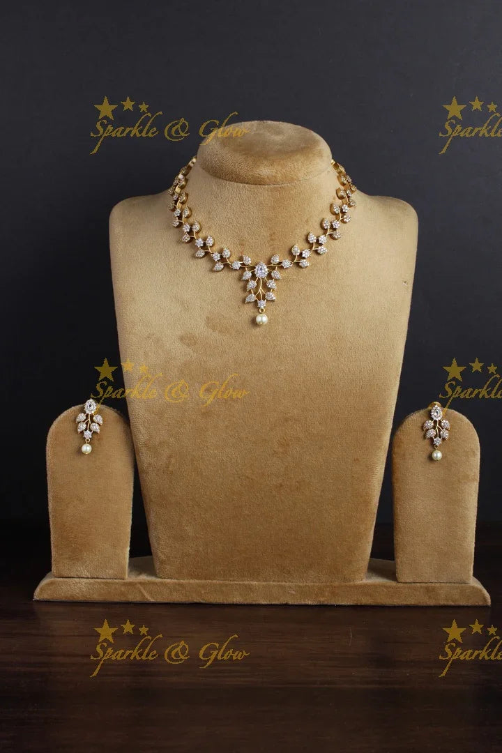 Premium Matte leaf deisgn floral AD necklace - Sparkle and Glow