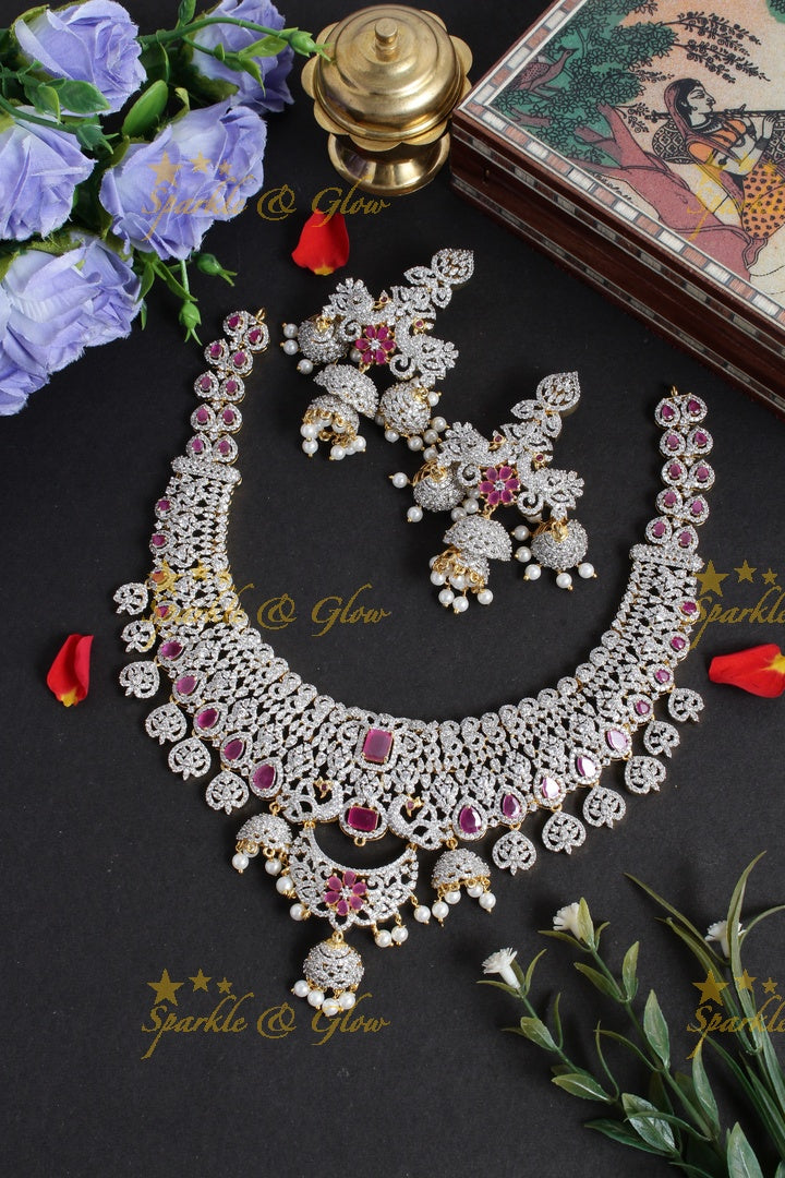 Stunning GJ Polish Jhumka intricate design necklace - Pink