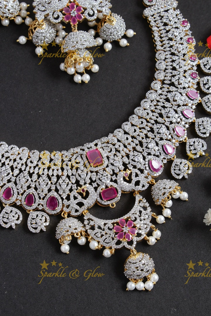 Stunning GJ Polish Jhumka intricate design necklace - Pink