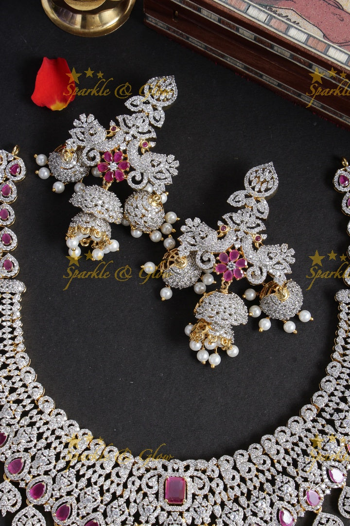 Stunning GJ Polish Jhumka intricate design necklace - Pink