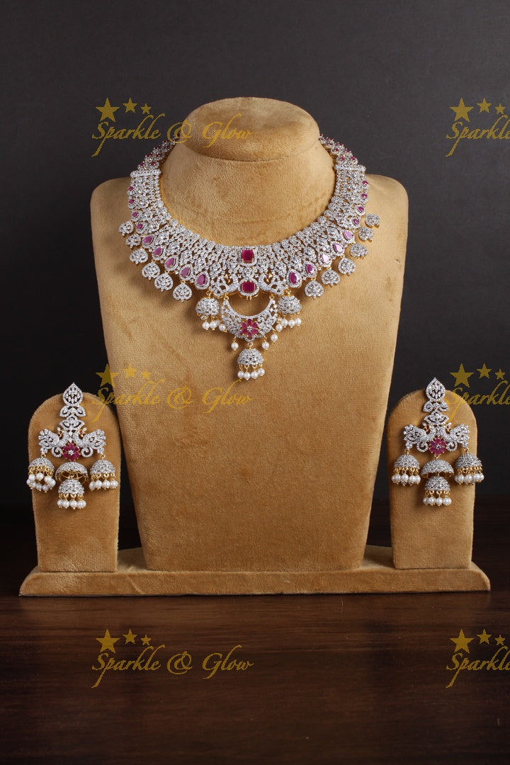 Stunning GJ Polish Jhumka intricate design necklace - Pink