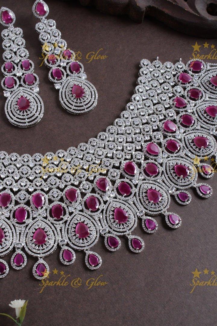 Exclusive Bridal silver AD choker with maang tikka - Sparkle and Glow