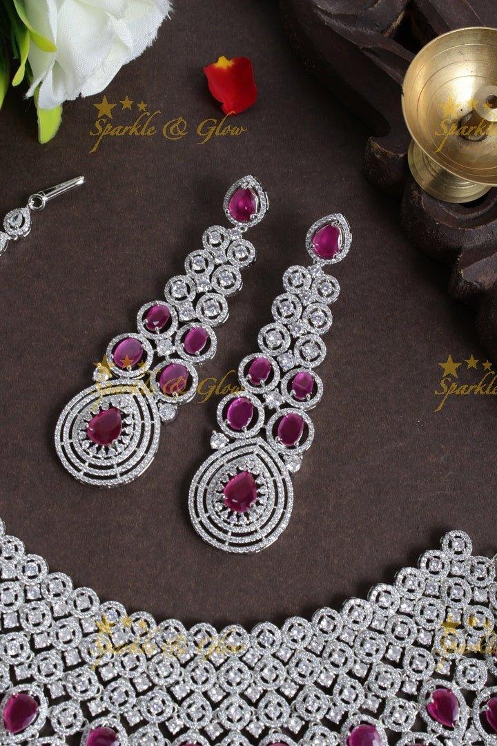 Exclusive Bridal silver AD choker with maang tikka - Sparkle and Glow