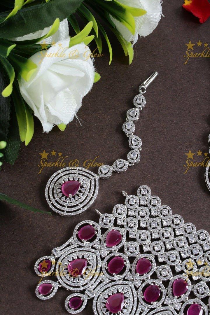 Exclusive Bridal silver AD choker with maang tikka - Sparkle and Glow