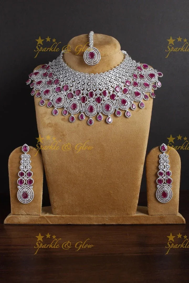 Exclusive Bridal silver AD choker with maang tikka - Sparkle and Glow