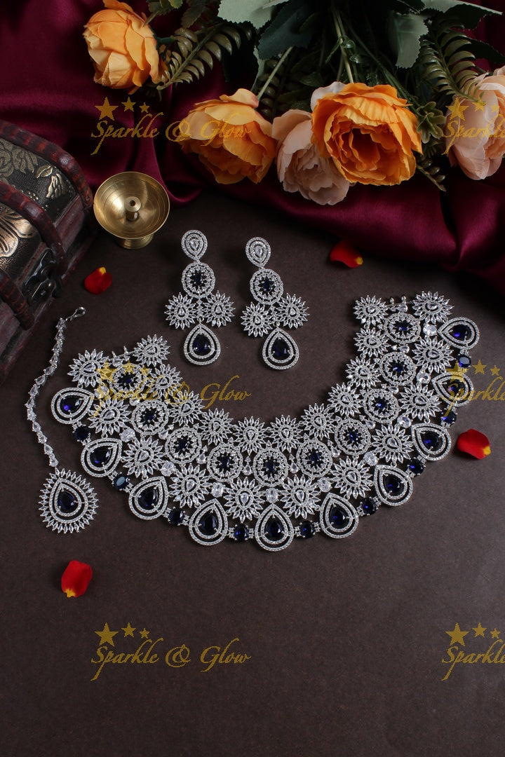 Exclusive Bridal rose gold AD choker with maang tikka - White