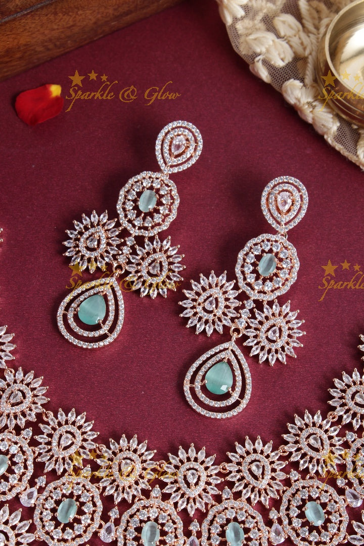 Exclusive Bridal rose gold AD choker with maang tikka - Mint Green