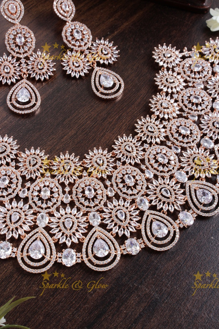 Exclusive Bridal rose gold AD choker with maang tikka - White
