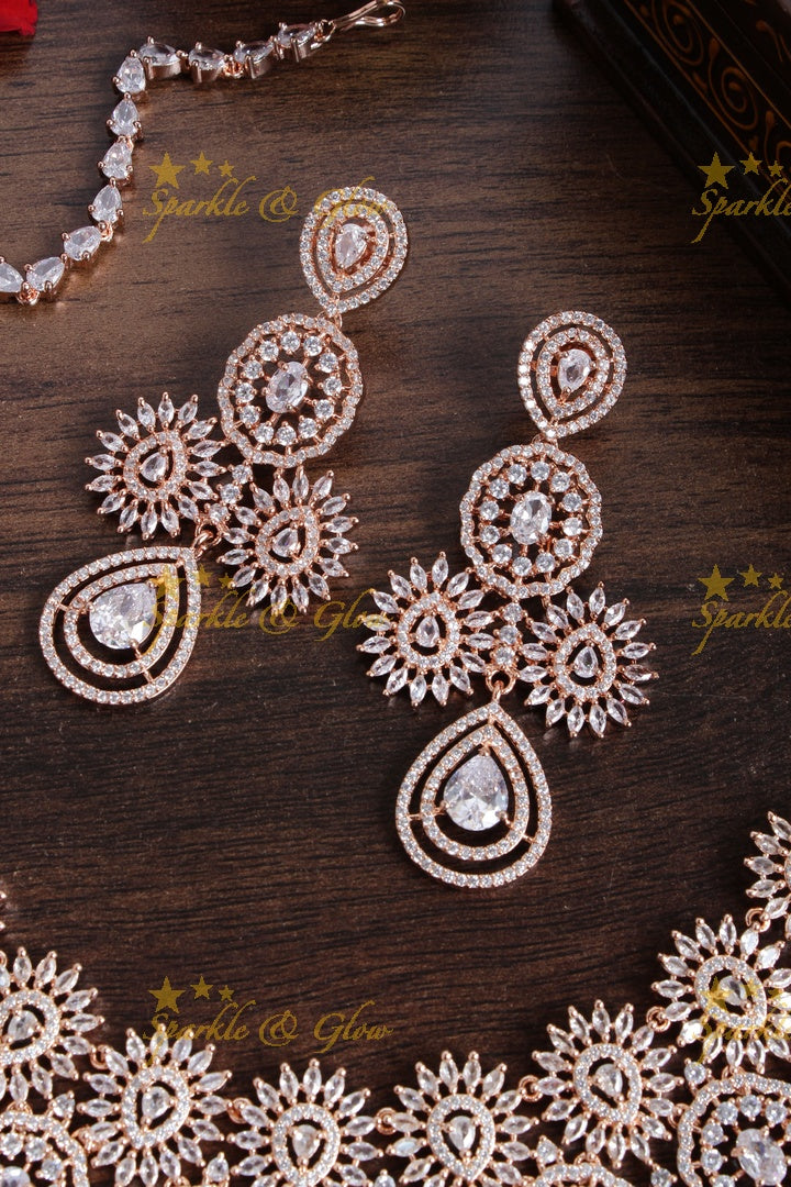 Exclusive Bridal rose gold AD choker with maang tikka - White