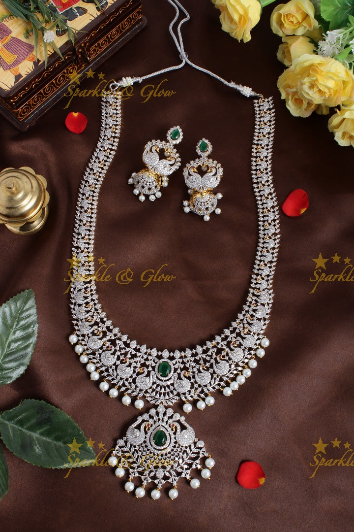 Stunning GJ Polish peacock carved pearl long necklace - Green