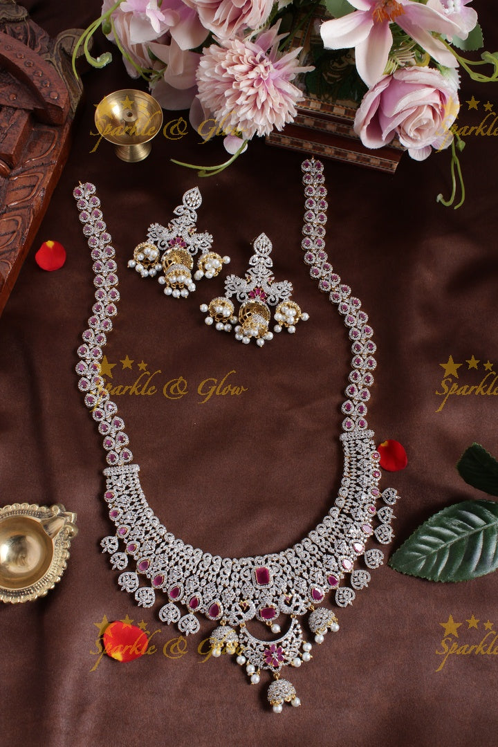 Stunning GJ Polish Jhumka intricate design long necklace - Green