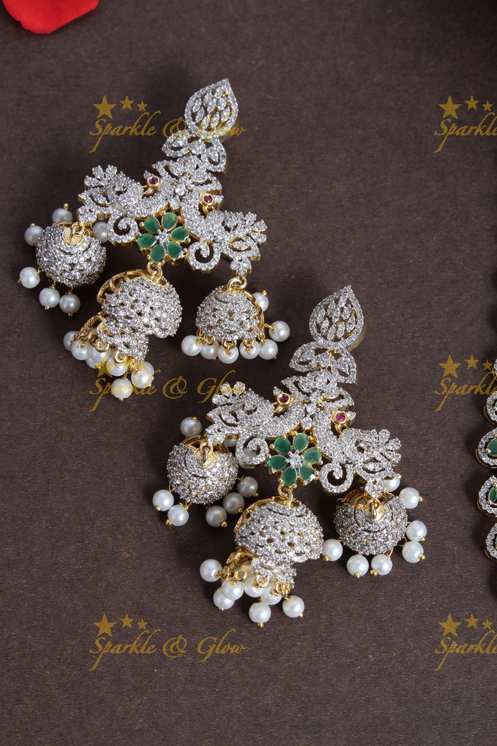 Stunning GJ Polish Jhumka intricate design long necklace - Green