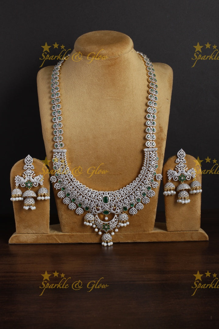 Stunning GJ Polish Jhumka intricate design long necklace - Green