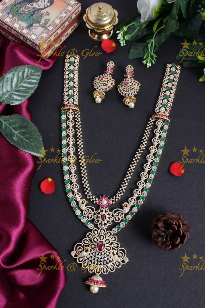 Intricately carved peacock floral jhumka deisgn GJ polish necklace - Sparkle and Glow - Multi - Back Thread