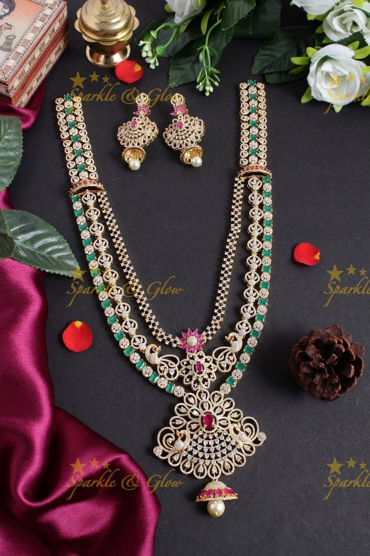 Intricately carved peacock floral jhumka deisgn GJ polish necklace - Sparkle and Glow - Multi - Back Thread