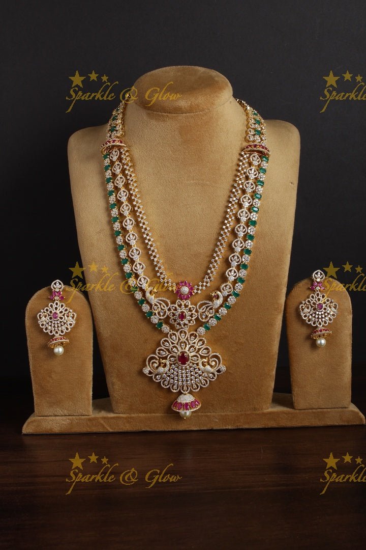Intricately carved peacock floral jhumka deisgn GJ polish necklace - Sparkle and Glow - Multi - Back Thread