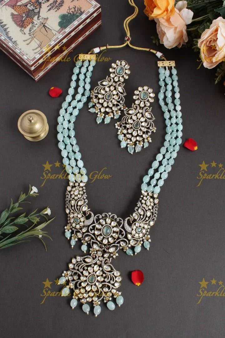 Exclusive peacock carved silver victorian AD necklace - Sparkle and Glow