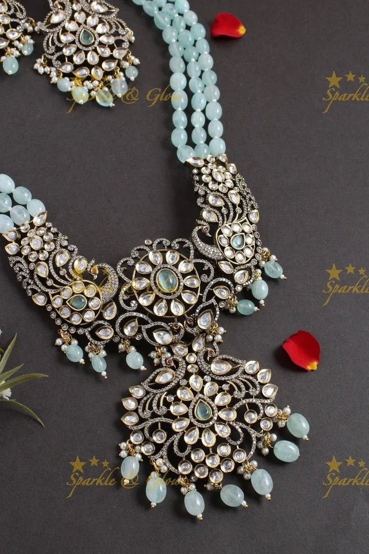 Exclusive peacock carved silver victorian AD necklace - Sparkle and Glow