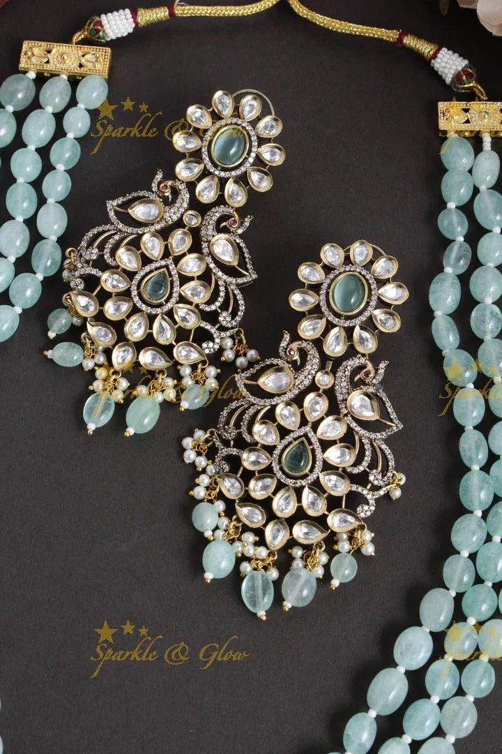 Exclusive peacock carved silver victorian AD necklace - Sparkle and Glow