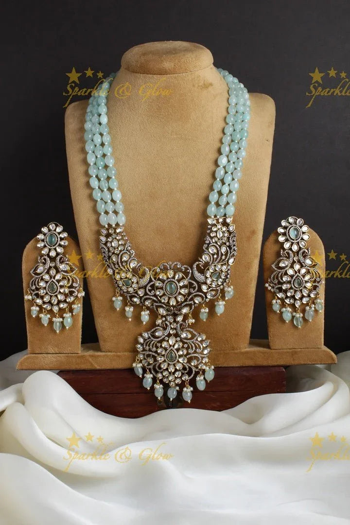 Exclusive peacock carved silver victorian AD necklace - Sparkle and Glow