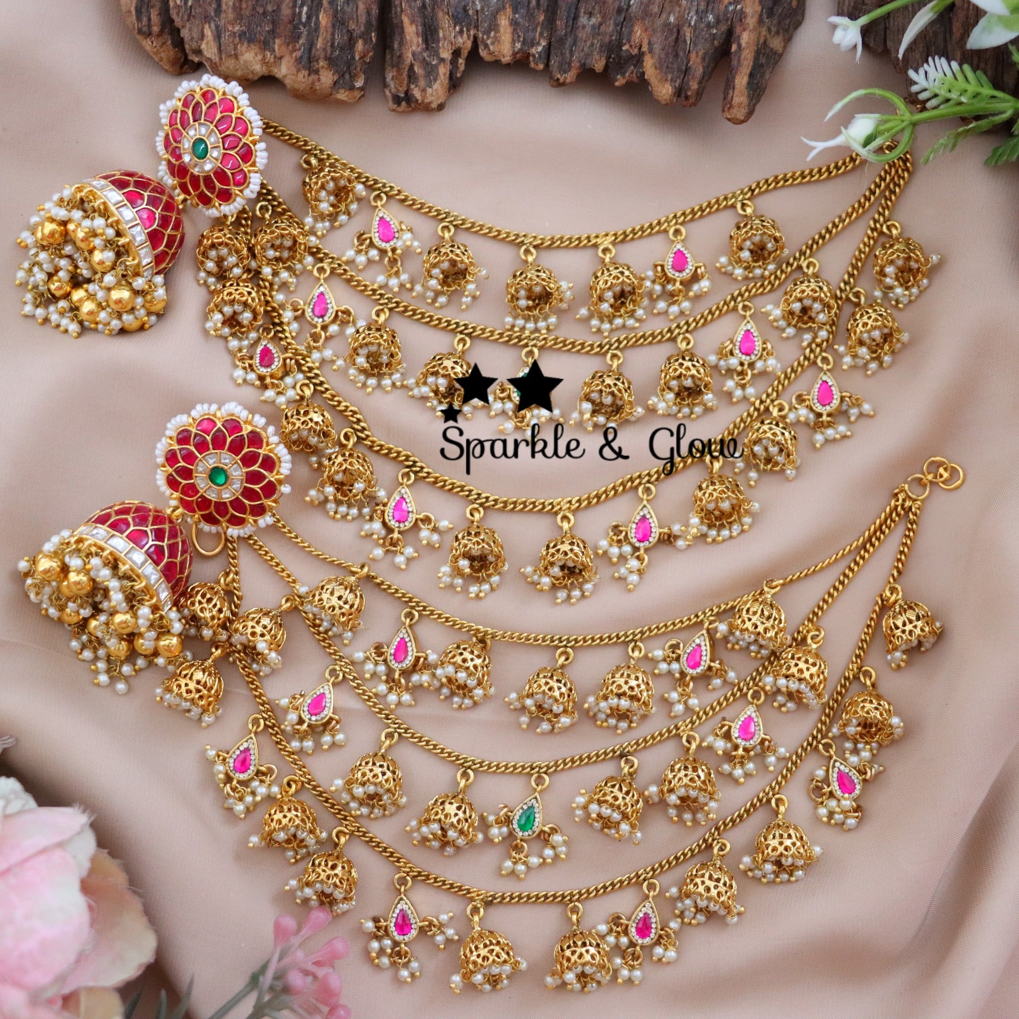 Bridal Jumukas Earchain Combo