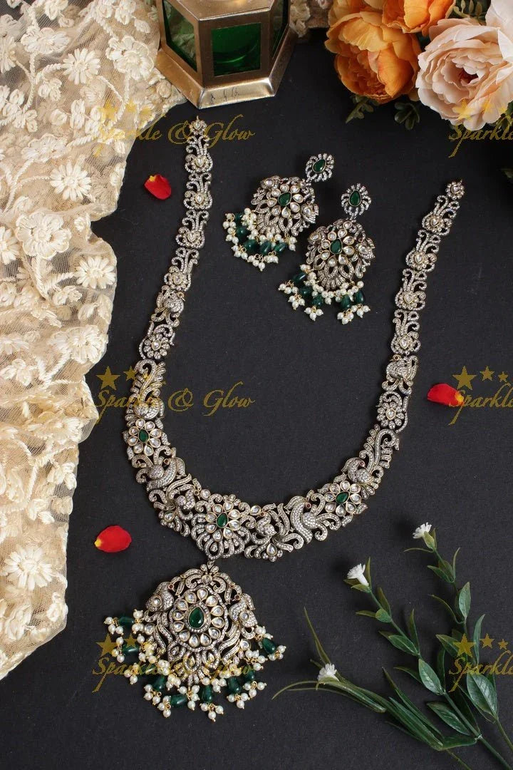 Exclusive black finish victorian floral necklace - Sparkle and Glow