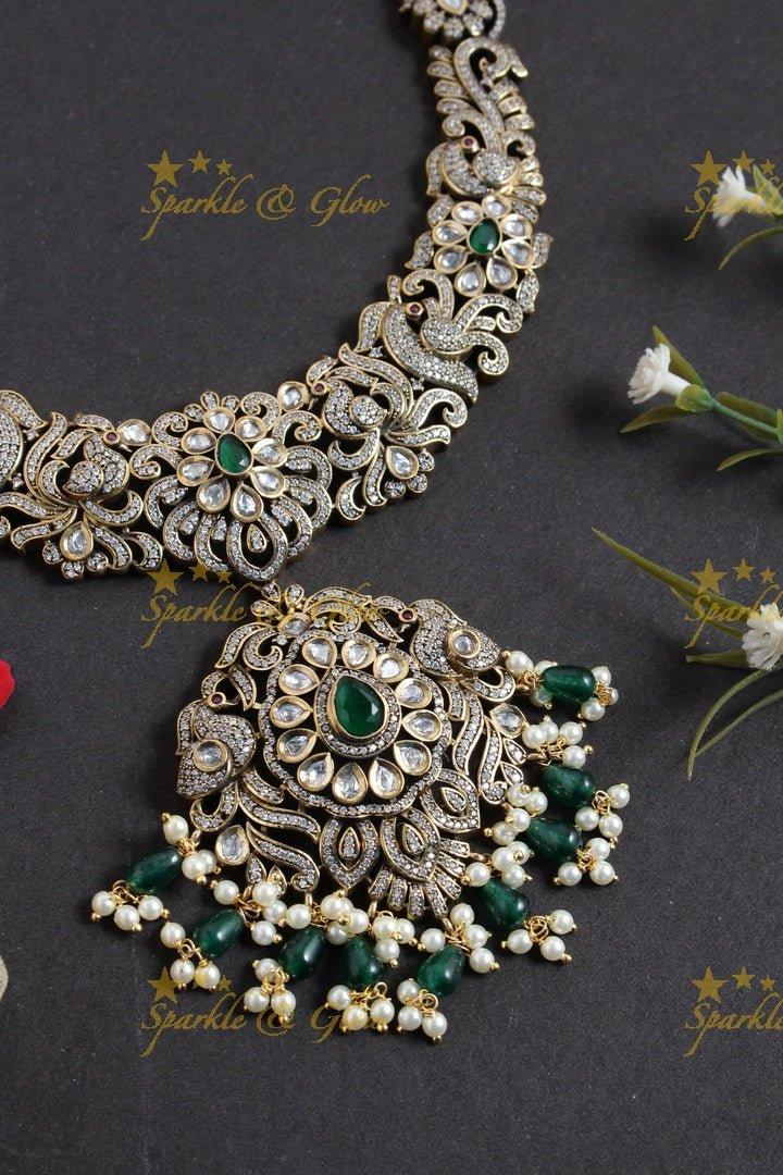 Exclusive black finish victorian floral necklace - Sparkle and Glow