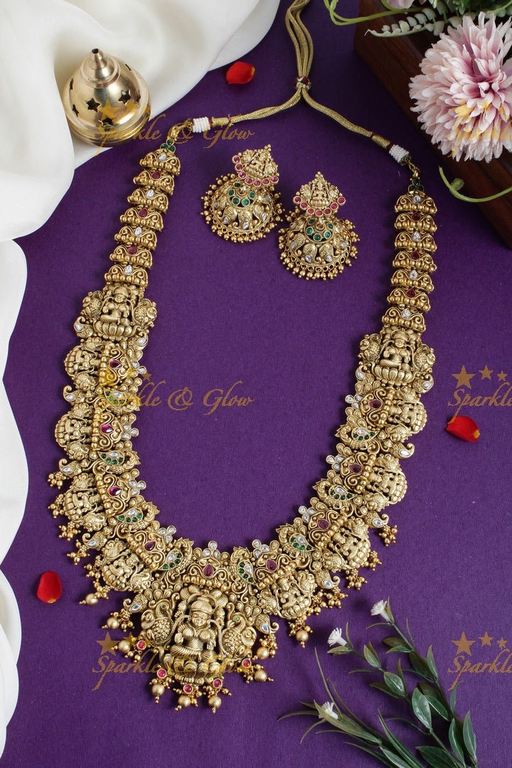 Exclusive Lakshmi peacock carved bridal necklace - Sparkle and Glow - Back Thread - 