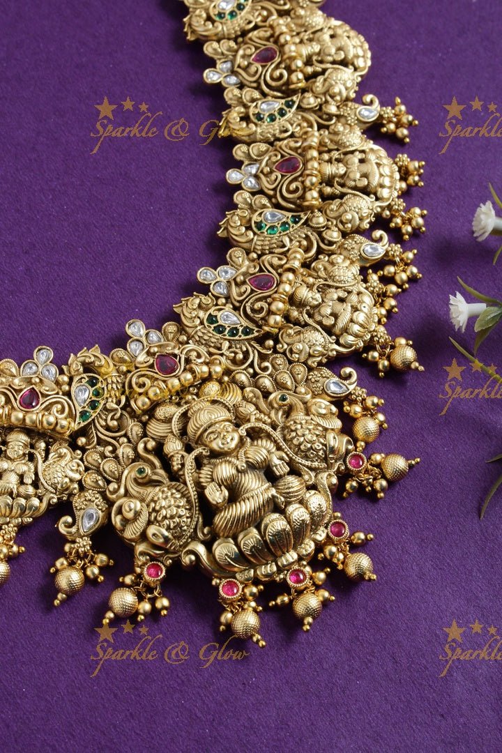 Exclusive Lakshmi peacock carved bridal necklace - Sparkle and Glow - Back Thread - 