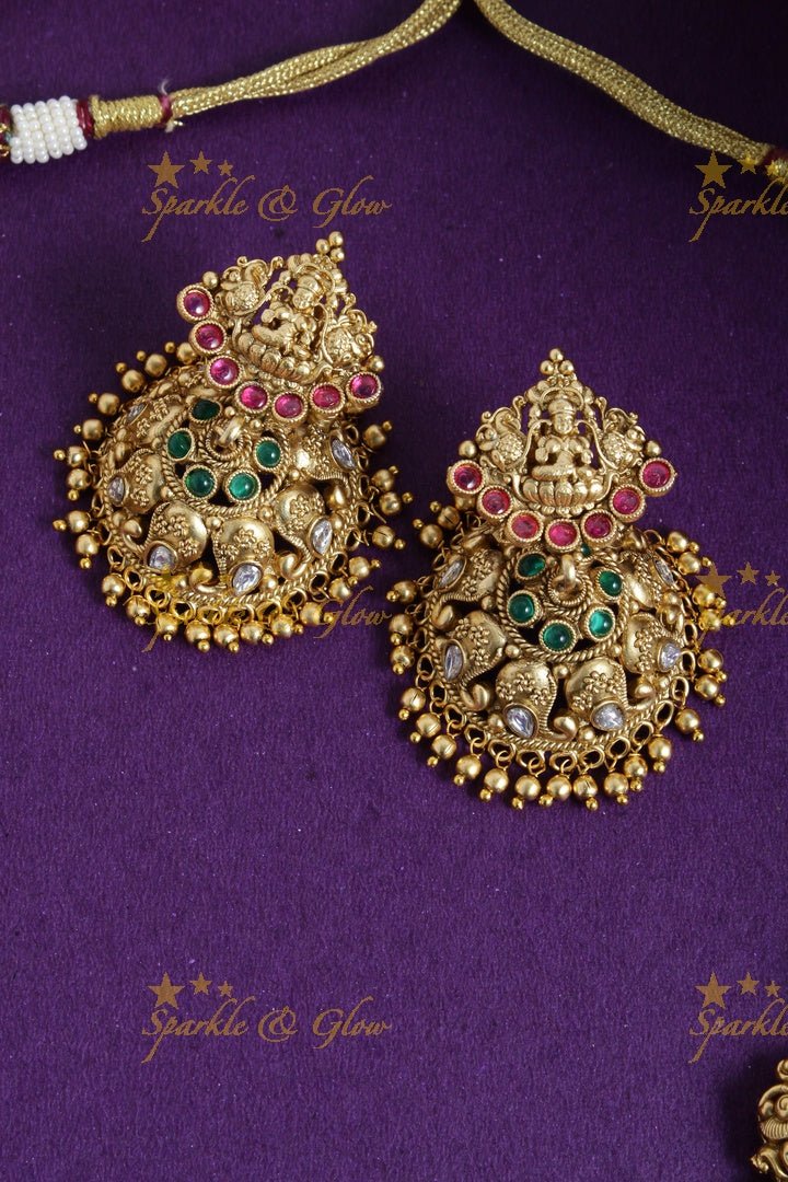 Exclusive Lakshmi peacock carved bridal necklace - Sparkle and Glow - Back Thread - 