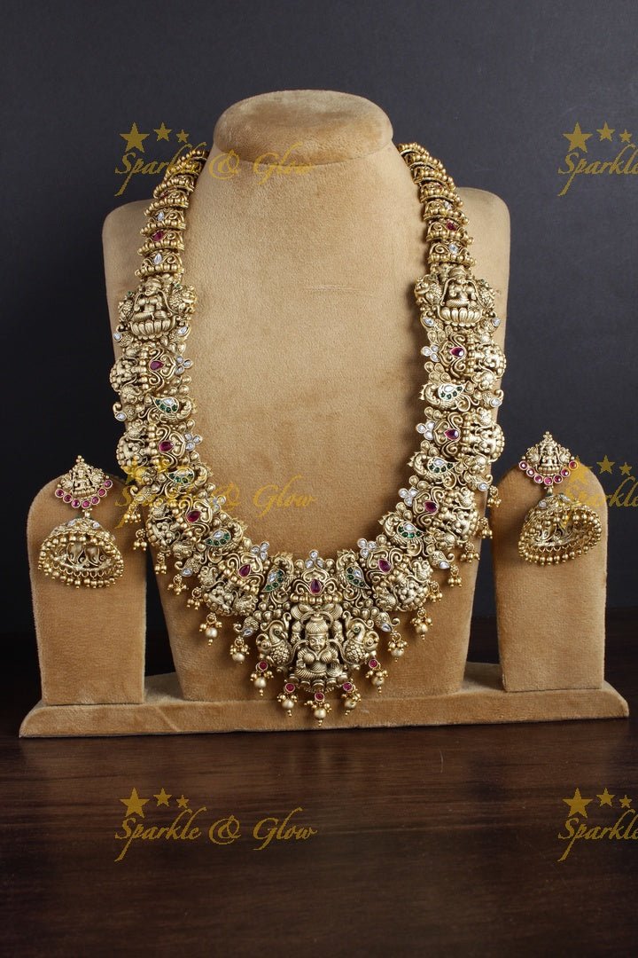 Exclusive Lakshmi peacock carved bridal necklace - Sparkle and Glow - Back Thread - 