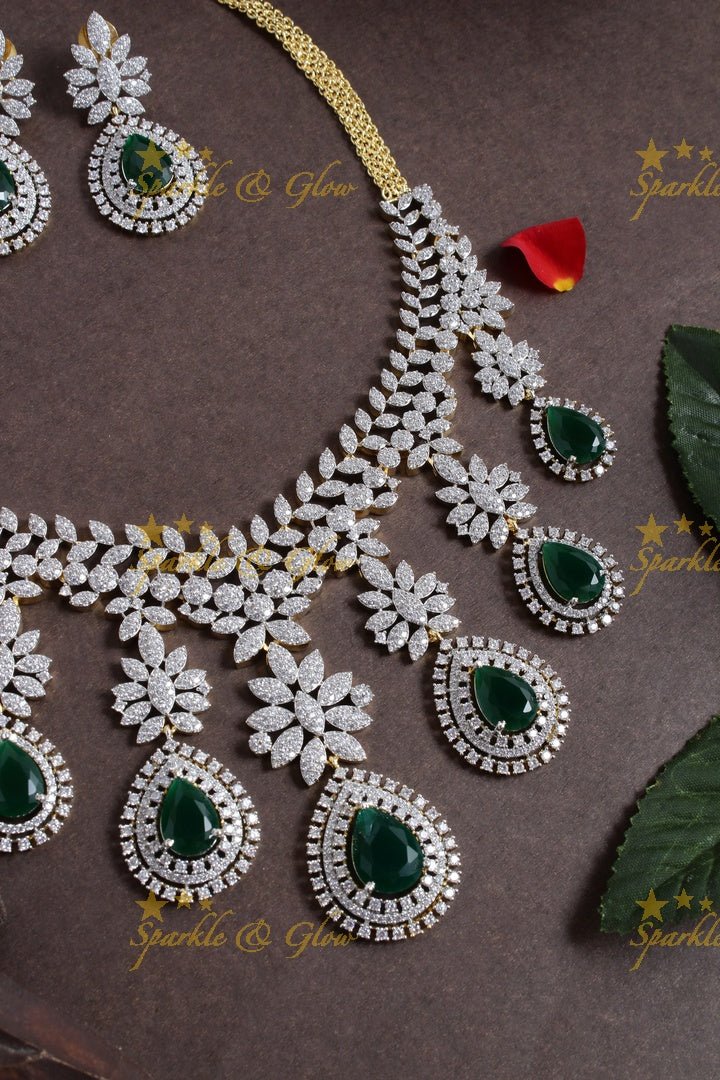 GJ Polish floral leaf branch oval stone AD necklace - Sparkle and Glow - Back Thread - 