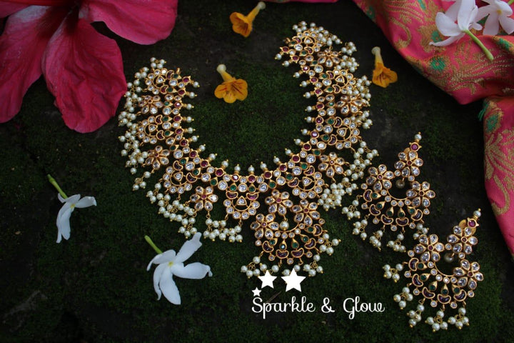 Beautiful gutta pusalu necklace with kemp and cz stones - Sparkle and Glow