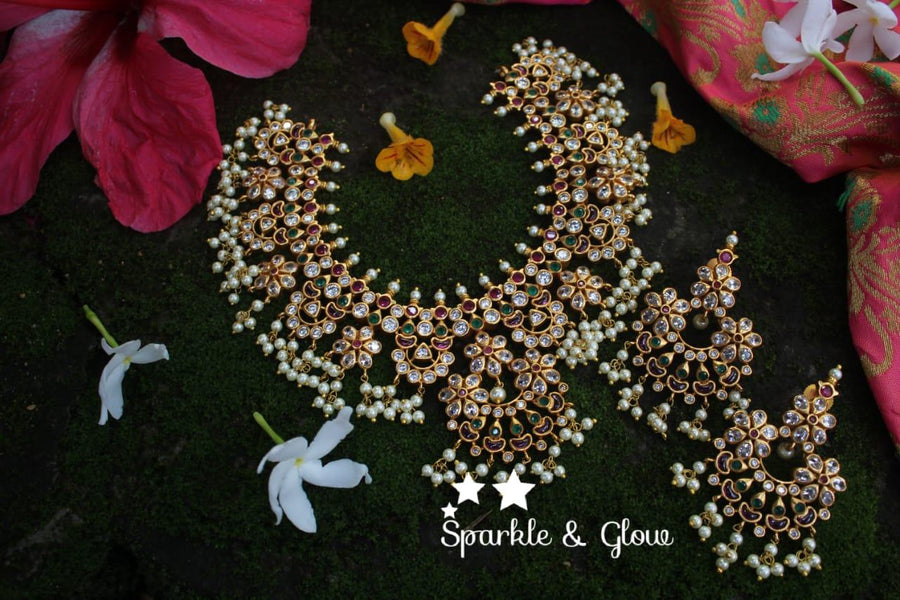 Beautiful gutta pusalu necklace with kemp and cz stones - Sparkle and Glow