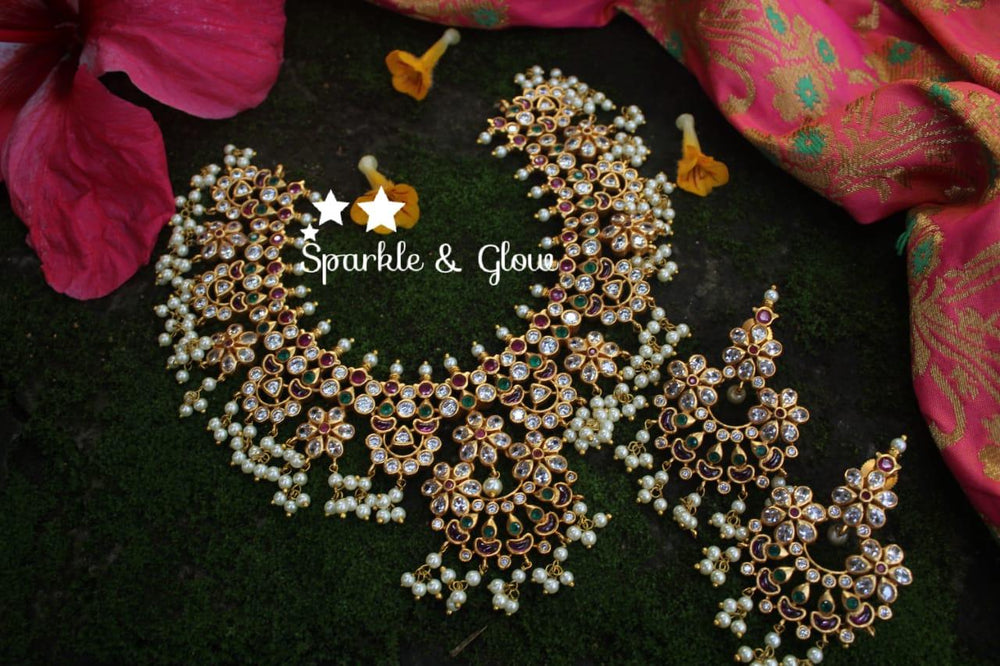 Beautiful gutta pusalu necklace with kemp and cz stones - Sparkle and Glow